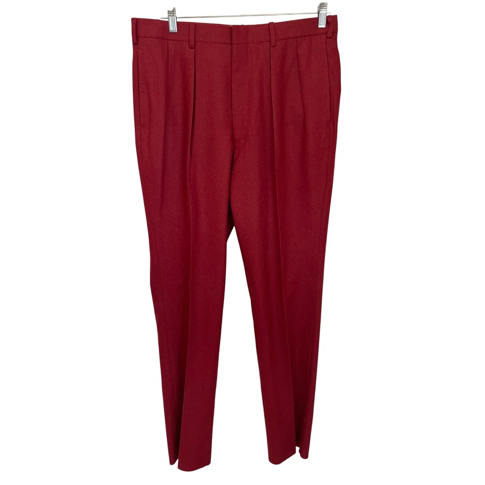 Ben Silver Winston Brick Red 100% Wool Flannel Pleated Dress Pants Mens 36R